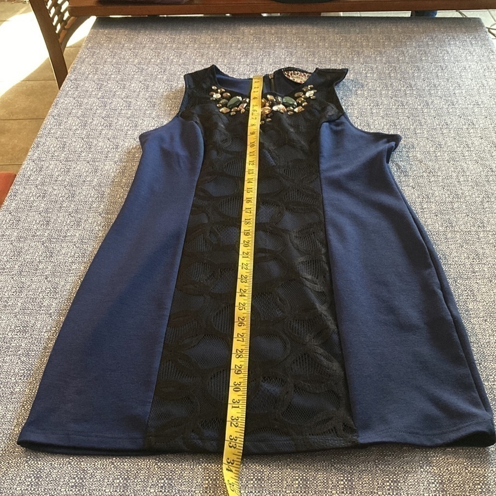 Twelve by Twelve Black on Blue Stretch Knit Mini Dress Size Large. - Picture 12 of 14